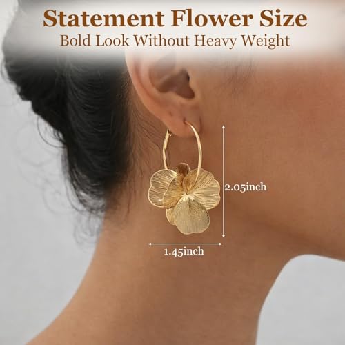 Gold Flower Statement Earrings for Women Boho Trendy Hoop Earrings Floral Dangle Petal Earring Prom Wedding Jewelry Gifts - color: A1:gold