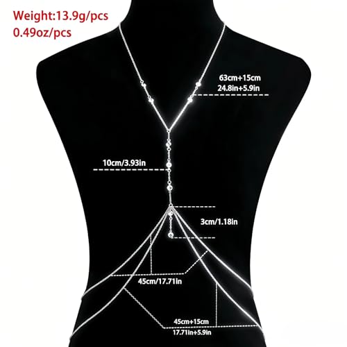 14k Gold Plated Cross Waist Body Chain for Women, Sexy Bra Body Chains & Belly Chain, Waist Beach Jewelry for Vacation Accessories - style: 9 diamonds - silver