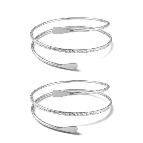 Long tiantian 2PCS Arm Cuff for Women Gold Upper Arm Bangles Bracelet Silver Arm Cuff Jewelry Summer Beach Essentials 2026 - color: 15335-Arm-Silver