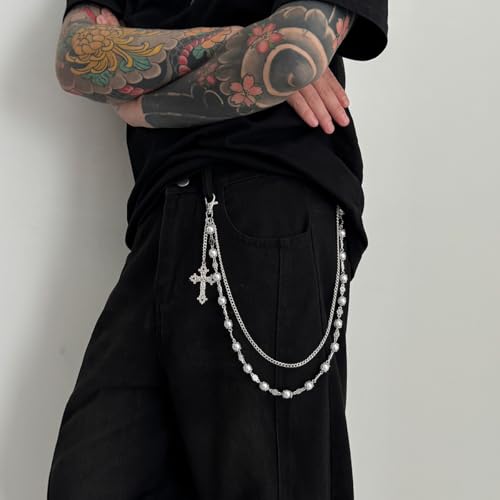 Pants Chains Hip Hop Punk Jeans Wallet Chain Goth Layered Waist Belt Chain Clothing Accessories for Women Men - color: Silver