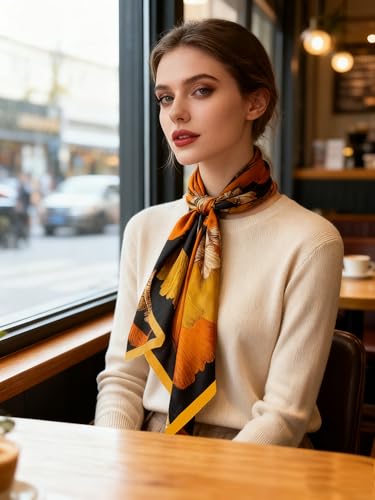 K-Elewon Large Square Scarf 43" Silk Scarf Fashion Scarves Silk Feeling Hair Wrapping Scarfs Night Sleeping Headscarf - color: Vb07