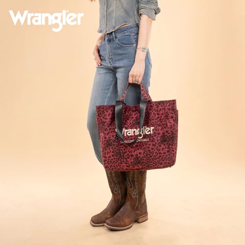 Montana West Wrangler Large Tote Bag for Women Designer Leopard Print Purse for Travel Work Gym - color: Red