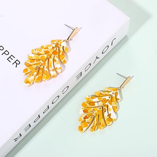 ARATLENCH Acrylic Pendant necklace Earrings – Long Statement Leaf Charm Necklace Tortoise Resin Palm Leaf Earrings Fashion Necklaces Earrings for Women - color: orange earrings