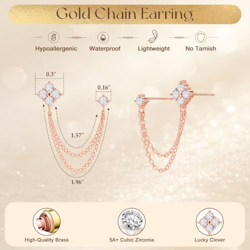 Freekiss Gold Chain Studs Earrings for Women Trendy: Hypoallergenic 14K Gold Plated Dangle Earrings Dainty Small Long Chain Earring Set Fashion Gold Jewelry for Women - style: 4cz chain earrings-RG
