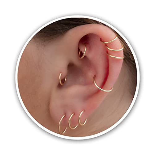 Gold Hoop Earrings Silver Hoop Earrings - Hoop Earrings For Women Two Pcs Of Thin Gold Filled Sterling Silver Hoops, Helix Hoop, Tragus Ring, Cartilage Hoop - color: Gold, style: 8mm 18 gauge / 1 pair