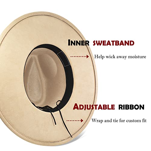 FLUFFY SENSE. Big Wide Brim Fedora Hat for Women - Nashville Outfits Western Hats Women's Felt Panama Rancher Hat - color: Khaki