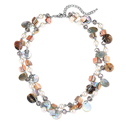 Noessla Layered Beaded Chunky Necklace for Women Boho Two-color Shell Statement Necklace Fashion Collar Costume Jewelry Gifts for Mum - color: 14-Natural
