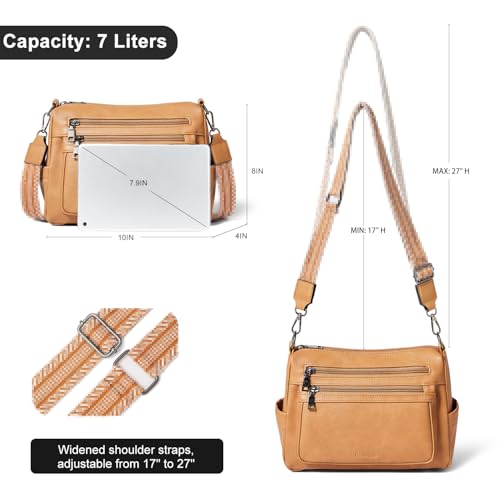 Bluome Crossbody Purses for Women, Medium Large Faux Leather Crossbody Bags Lightweight Sling Bag Shoulder Handbags - color: Camel, size: Medium 7L