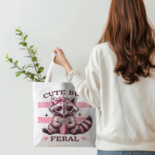 Preppy Animal Tote Bag, Pet Canvas Tote Bag, Reusable Grocery Shopping Shoulder Bags - color: Raccoon