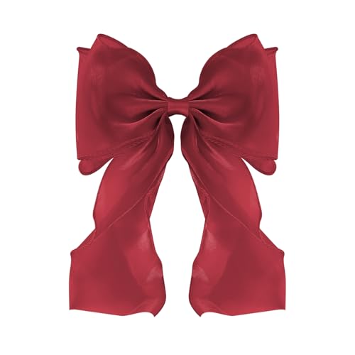 Large Hair Bow Clips for Women, Pink Bow Hair Barrettes with Long Tail French Hair Ribbon Clips Hair Accessories for Girls (Burgundy) - color: Burgundy