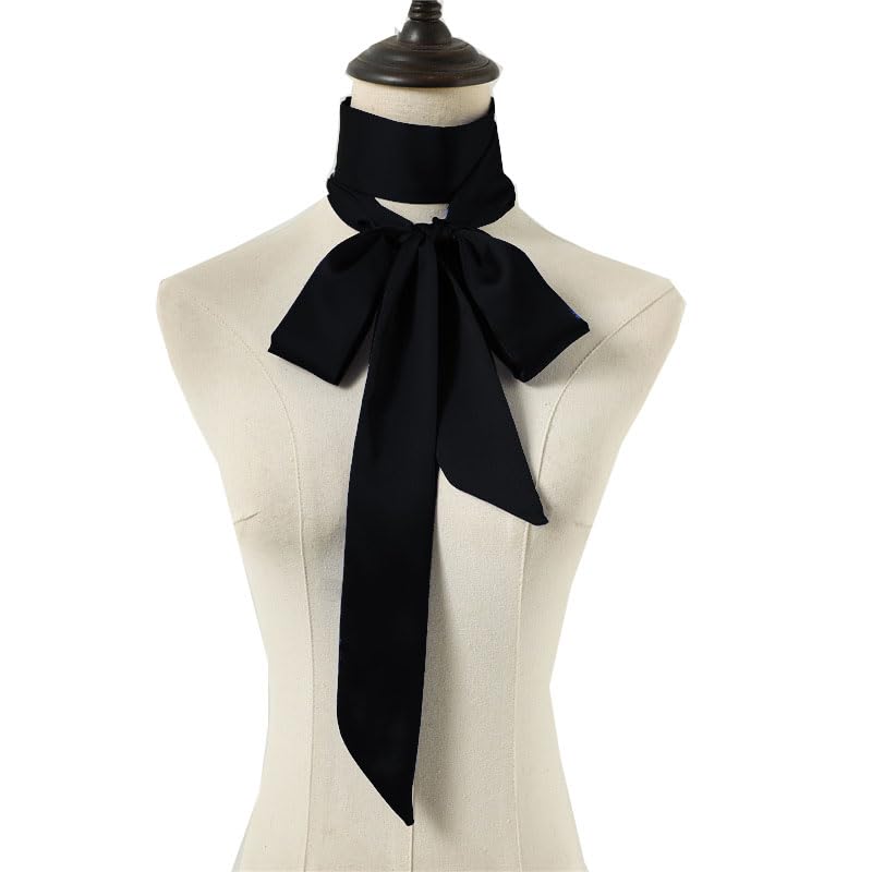 Long Thin Skinny Scarf Satin Neckerchief Ribbon Tie Waist Belt for Women - color: Black