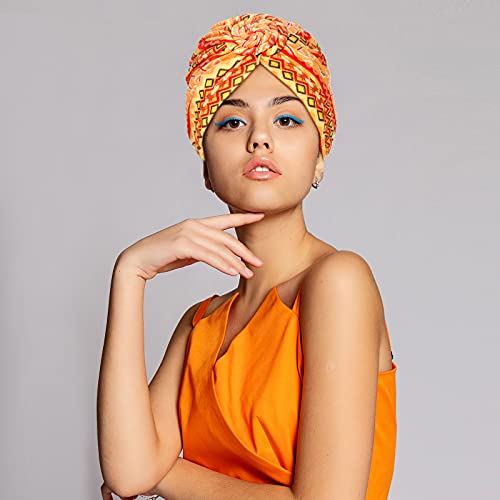 SATINIOR 4 Pieces African Pattern Headwrap Pre-Tied Bonnet Turban Knot Beanie Cap Headwrap Hat - style: Classic