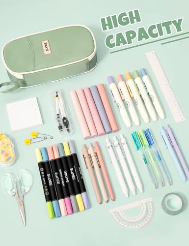 SUNEE Cute Pencil Case, Large Pencil Pouch, Aesthetic Big Pencil Bag with Zipper, Kawaii Stationery Storage and Organizer, School Supplies for Boys and Girls Teen, Heavy Duty Oxford Canvas, Sage Green - color: Sage Green