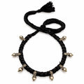 athizay Boho Charm Thread Choker Necklace – Braided Bohemian Choker with Oxidized Silver Dangle Charms | Handmade Boho Jewelry for Women - color: Black, Silver