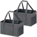 LHZK 2 Pack Utility Tote Bag with Metal Wire Frame and the Sides Rinforced, Large Tote Bag with Handle, Reusable Grocery Bags Foldable, Beach Bag, Car Tote (Grey, 18.5''x11.8''x11.5'') - color: Dark Gray, size: 18.5''x11.8''x11.5''-2 Pack