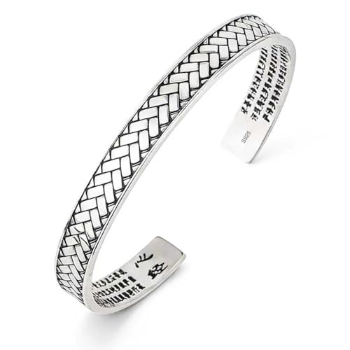 Kim Carrey S925 Sterling Silver Bracelet, Stacked Bracelets Open Bangle Cuff Design, Men's Gift Jewelry for My Man - style: Chinese-character Buddhist scriptures