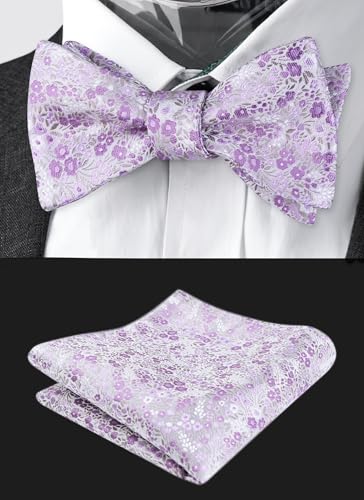 Alizeal Mens 2pcs Classic Floral Pattern Self-tied Bow Tie and Handkerchief Set - color: 045-gray/ Lilac