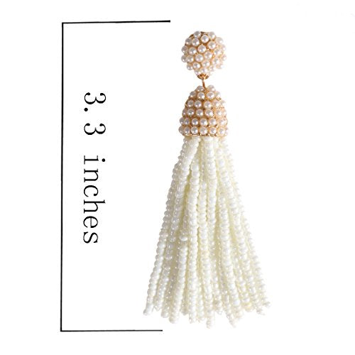 NLCAC Women's Beaded tassel earrings Long Fringe Drop Earrings Dangle 6 Colors - color: pearl