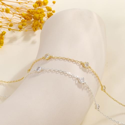 KOHOTA Silver Gold Bracelets for Women Trendy 14K Gold Plated Bracelet for Women Non Tarnish Dainty Stackable Clover Flower Heart Butterfly Diamond CZ Charm Station Bracelets Stack Jewelry Gifts - color: D: Diamond Station-Gold