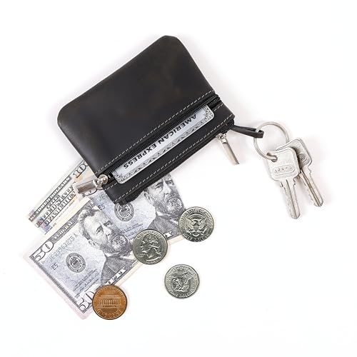 Coin Purse for Men,Coin Pouch for Men,Genuine Leather Mens Tray Purses Coin Purse Cash Change Wallet Key Holder Money Pouch (Black) - color: Black