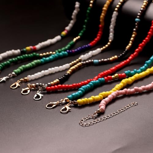 Bohemian Beaded Choker Necklace for Women Adjustable Colorful Rice Bead Necklace Handmade Beach Necklace Boho Beach Summer Ocean Hawaii Jewelry For Women Men - color: Pink