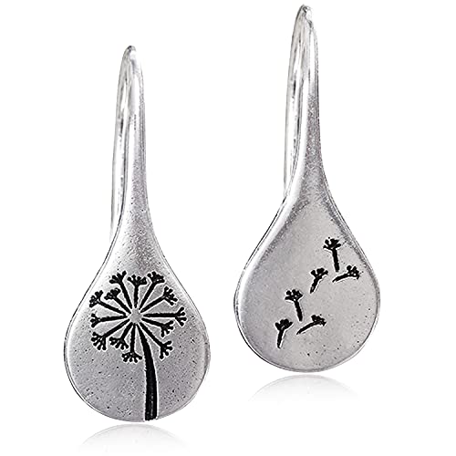 Handmade Lightweight 925 Sterling Silver Dandelion Dangle Drop Earrings for Women Teen Girls Water Drop Vintage Silver Flower Mountain Tree Dangle Earrings Jewelry Gifts for Mom Lover - color: Silver 2