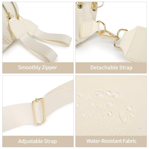 Checkered Crossbody Bag for Women Bum Bag Spacious Nylon Fanny Packs Cross Body Shoulder Purses Bag Handbags - color: Beige