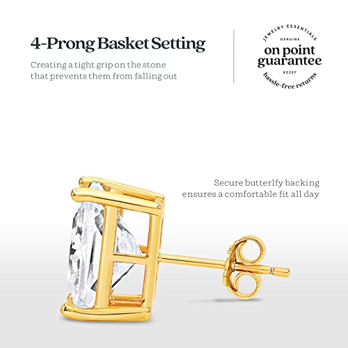 KEZEF Sterling Silver Stud Earrings for Women & Men - 4-Prong Setting Cubic Zirconia Earrings Studs - Premium CZ S925 Hypoallergenic - Available in 14K White and Yellow Gold, Rose Gold - 3mm to 9mm - color: 14K Yellow Gold, size: 9mm - Large