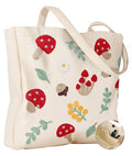 Miss Adola Embroidery Tote Bag with Pocket & Buckle - Reusable Canvas Tote for Women Cute Aesthetic Work Shopping Grocery Bag - style: Shiitake