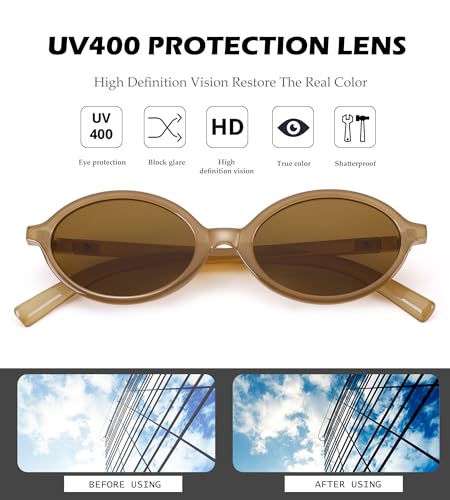 NULOOQ Retro Oval Sunglasses for Women 90s Trendy Vintage Small Round Sunnies Shades - color: A4* (Black/Brown + Dark Brown/Brown) - 2 Pack