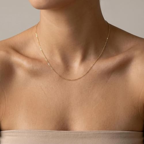 NONAMOIS Gold Chain Necklace for Women Dainty 18K Gold Plated Thin Satellite Beaded Turquoise Necklace Simple Layered Boho Jewelry Christmas Gifts - color: O Chain-Gold