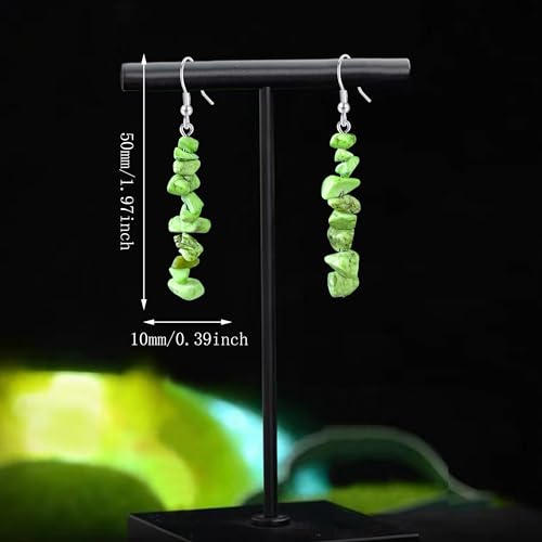 Handmade Bohemian Vintage Silver Nature Stone Beads Long Dangle Drop Earrings for Women - color: Neon Green