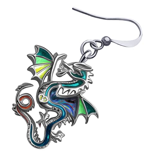 Enamel Alloy Dinosaur Fantasy Dragon Earrings Drop Dangle Unique Animal Jewelry For Women Dragons Gifts - color: Pine
