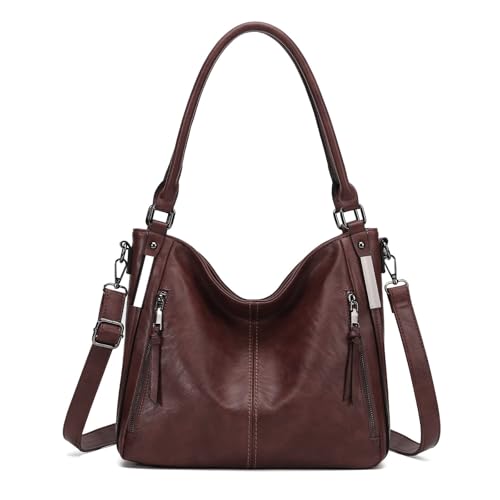 Shoulder Handbags for Women Large Soft Casual PU Leather Hobo Tote Purses - color: 01-coffee