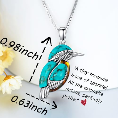 Turquoise with Amber Bird Pendant Necklace, Sterling Silver Genuine Boho Western Jewelry Gift for Birthday