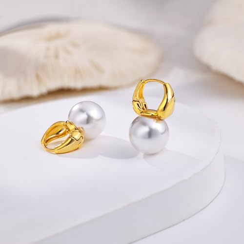 Moodear Dainty Pearl Dangle Earrings for Women - Trendy 14K Gold Plated Pearl Hypoallergenic Drop Earring Wedding Jewelry Gift - style: gold pearl earring