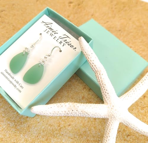 Popular Recycled Sea Glass Earrings on Sterling Silver Hooks - color: Jade Green 2