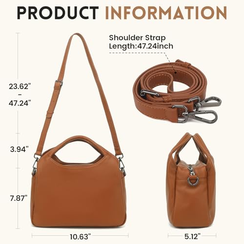 KOGTLA Medium Genuine Leather Purses for Women with Detachable Satchel Strap, Ladies Soft Handbags, Tote Hobo Bags - color: Brown