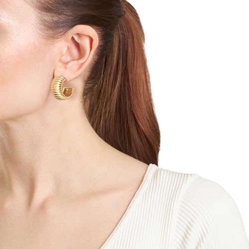 Amazon Essentials Plated Tailored Hoop Earrings - color: Gold Tone, size: L: 0.88" X W: 0.49"