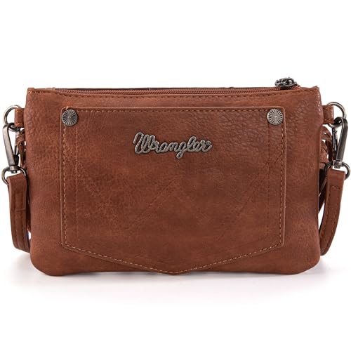 Wrangler Crossbody Small Purse for Women Wristlet Fringe Bag Western Purse - color: Angel Brown