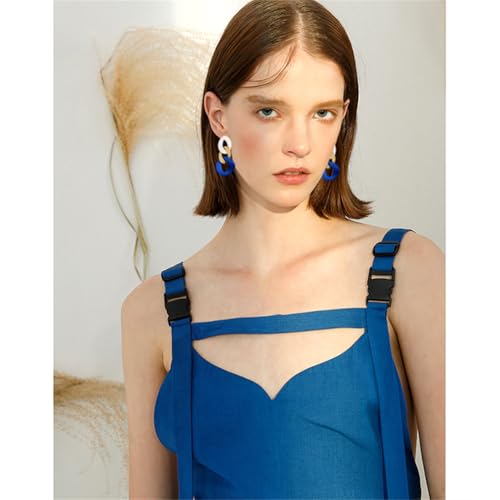 Charm Elegant Hollow Color Chain Acrylic Geometric Temperament Dangle Drop Earrings Bohemian Minimalist Hypoallergenic Jewelry Gift - color: White Gold Blue