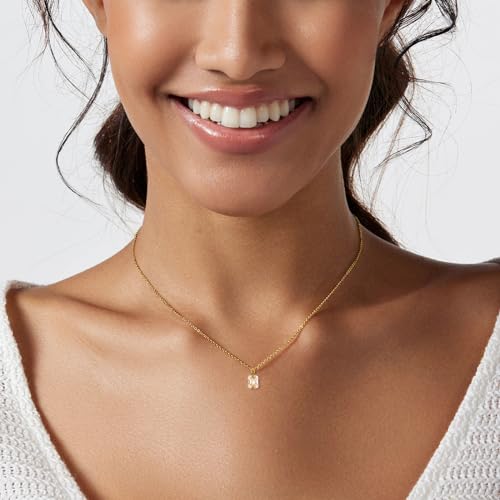 Luxval Diamond Pendant Gold Necklace for Women，Dainty 18k Gold Plated Choker Necklaces Simple Gold Jewelry Gifts for Women Girls - color: Gold-CZ Pendant