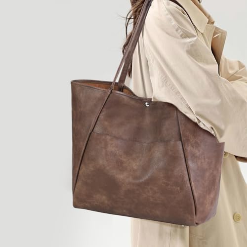 Large Tote Bag for Women Work 25L Travel Vegan Leather Ladies Handbags Weekender Purses - color: Ac-dark Brown