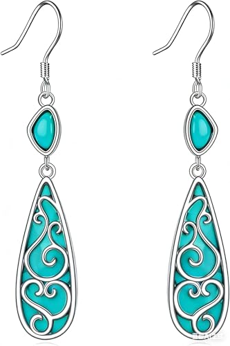 TIGER RIDER Abalone Shell 925 Sterling Silver Dangle Earrings Lightweight Filigree Dangle Drop Earrings for Women - style: Turquoise
