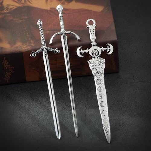 3-Piece Sword Hair Pin Set – Gothic and Viking Hair Accessories for Women, Medieval Hair Sticks & Renaissance Hair Jewelry - color: Design-1