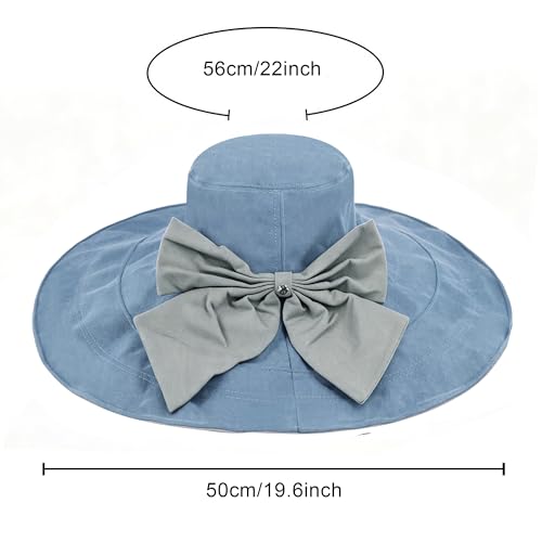 Women's Foldable Floppy Sun Hats Reversible Vacation Beach Cap Summer Wide Brim UPF 50+ Travel Fishing Bucket Hat - color: Blue, Cotton Linen