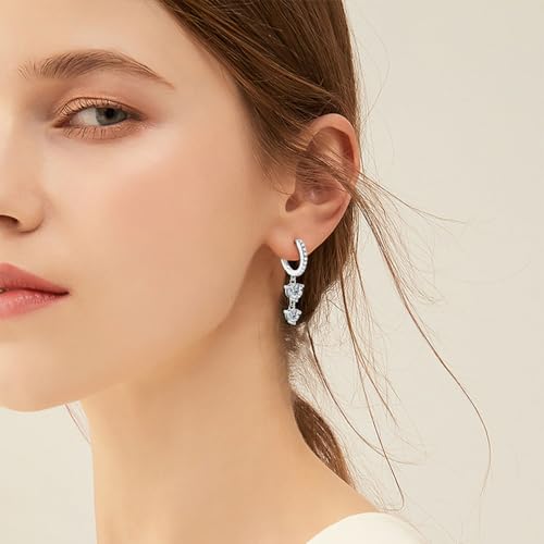 14K Gold over S925 Sterling Silver Long Tassel 0.8ct Diamond Hinged Hoop Earrings, VVS1 D-Color Drop Earrings Luxurious Gift for Anniversary - color: White Gold