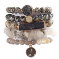 Yomisa 5PCS 6PCS Natural Boho Beaded Bracelets/Bangle for Women Men,Healing Turquoise Jasper Agate Crystal Gemstone Stone Chakra Multilayer Wrap Bohemian Handmade Jewelry Beads Stretch Bracelet Set - color: 5PCS-Gray