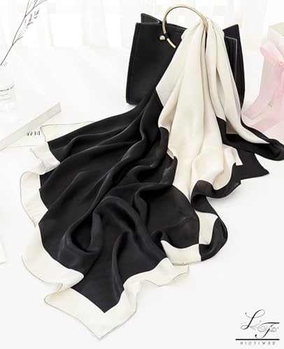 Hioyiwse Head Scarf For Women Hair Bandana 35" Large Square Satin Wrap Sleeping Neck Silk Satin Hair Scarves Lightweight - color: F29-black and White（35*35inch）