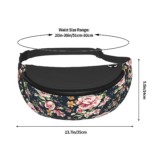 Beautiful Flowers Floral Pink Green Leaves Retro Fashion Casual Fanny Pack Waist Bag Men Women Adjustable Belt Waist Bag For Travel Hiking Cycling Running Festival Carnival - color: Black19